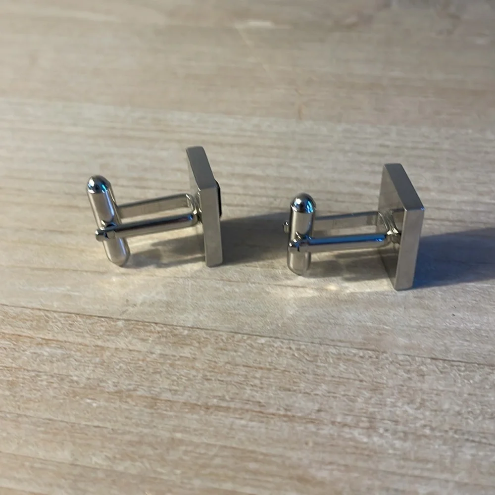 VGUC silver tone with black accents rectangle cuff links